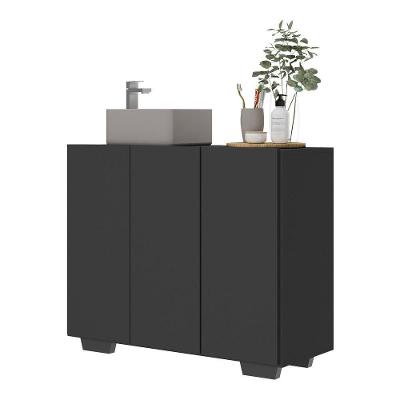 Gabinete Banheiro 3 Portas 90Cm Multimóveis V5031 Preto Preto