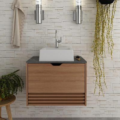 Gabinete Banheiro 60Cm Amêndoa/Mármore Lunar
