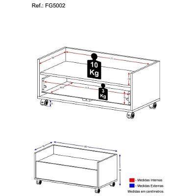 Gabinete De Banheiro Com Rodízios 80 Cm Fg5002 Branco