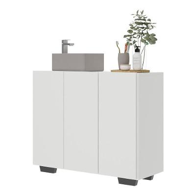 Gabinete Banheiro 3 Portas 90Cm Multimóveis V5031 Branco/Preto Branco/Preto
