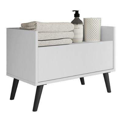 Gabinete Balcão Banheiro 80 Cm C/ Pés Retrô Branco/preto