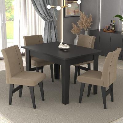 Conjunto Mesa De Jantar 120 Cm Com 4 Cadeiras Tokio Multimóveis Ex1004 Preto/Mascavo