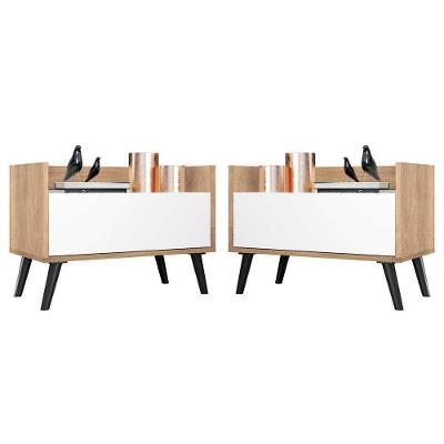 Kit C/ 2 Mesas De Cabeceira 80 Cm Rustic/branco/preto