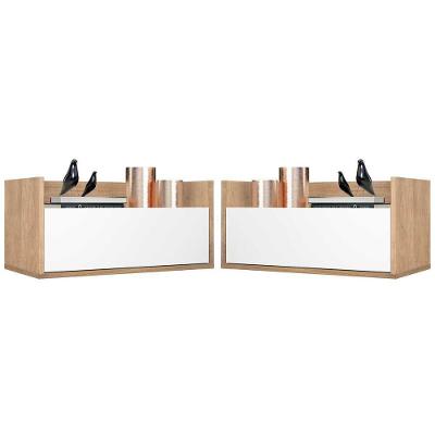 Kit C/ 2 Mesas De Cabeceira 80 Cm Suspensa Rustic/branco