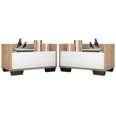 Kit C/ 2 Mesas De Cabeceira 80 Cm Rustic/branco/preto