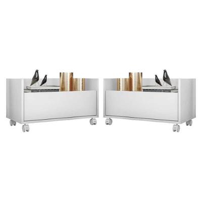 Kit Com 2 Mesas De Cabeceira 60Cm Com Rodízios Multimóveis V3635 Branca Branco