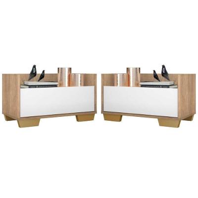 Kit C/ 2 Mesas De Cabeceira 80 Cm Rustic/branco/natural