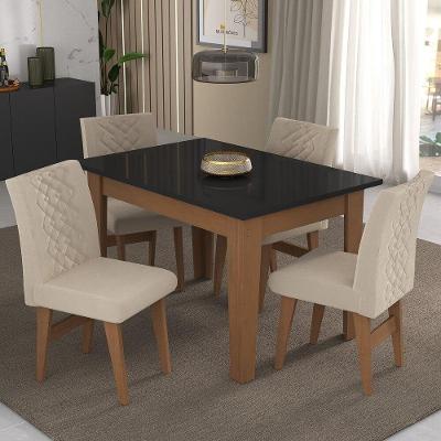 Conjunto Mesa De Jantar 120 Cm Com 4 Cadeiras Rio Multimóveis Ex1005 Madeirado/Preto/Bege