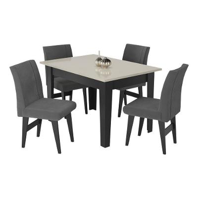 Conjunto Mesa De Jantar 120 Cm Com 4 Cadeiras Tokio Multimóveis Ex1004 Preto/Off White/Grafite