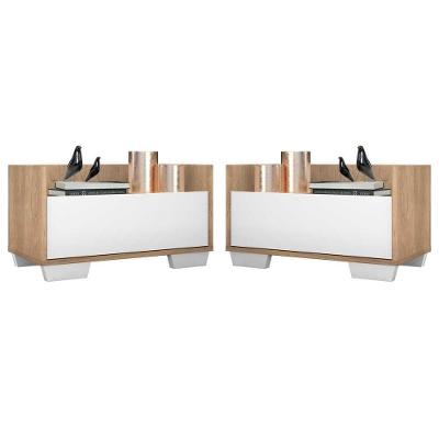 Kit C/ 2 Mesas De Cabeceira 80 Cm Rustic/branco