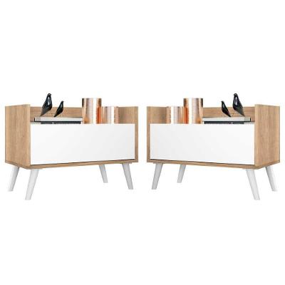 Kit C/ 2 Mesas De Cabeceira 80 Cm Rustic/branco
