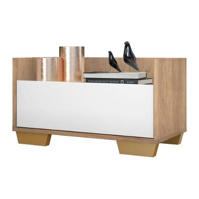Mesa De Cabeceira 80 Cm Rustic/branco/natural