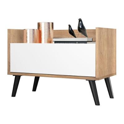 Mesa De Cabeceira 80 Cm Rustic/branco/preto