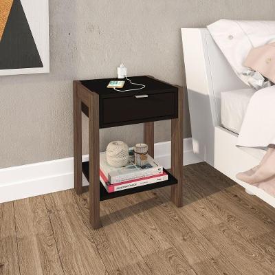 Mesa De Cabeceira Multimóveis Cr35003 Preta/Nogal