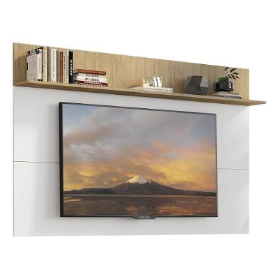 Painel Tv 65" Com Prateleira Amsterdã Plus Multimóveis V3363 Branco/Rustic Branco/Rustic