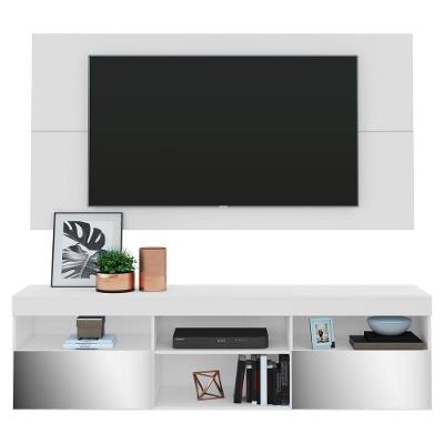Rack Com Espelho E Painel Com Suporte Para Tv Até 65´´ Flórida Fg3139 Branco