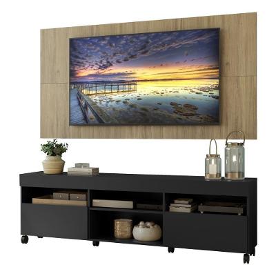Rack Com Painel E Suporte Tv 65" Com Rodízios Londres Multimóveis V3345 Preto/Rustic Preto/Rustic