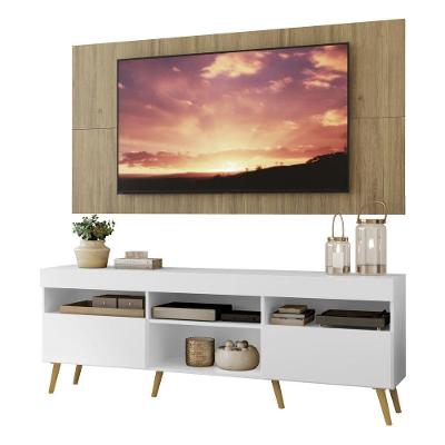 Rack Com Painel E Suporte Tv 65" Retrô Londres Multimóveis V3347 Rustic/Branco/Natural