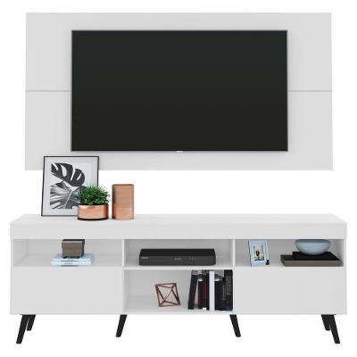 Rack Com Painel E Suporte Tv 65" Retrô Flórida Multimóveis V3134 Branco/Preto Branco/Preto