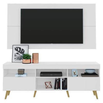 Rack Com Painel E Suporte Tv 65" Retrô Flórida Multimóveis V3134 Branco/Natural Branco/Natural
