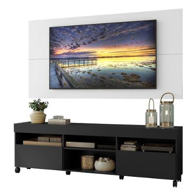Rack Com Painel E Suporte Tv 65" Com Rodízios Londres Multimóveis V3345 Preto/Branco Preto/Branco