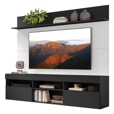 Rack Com Painel E Suporte Tv 65" Madri Multimóveis V3366 Preto/Branco/Preto Preto/Branco/Preto