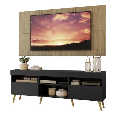 Rack Com Painel E Suporte Tv 65" Retrô Londres Multimóveis V3347 Rustic/Rustic/Preto/Natural