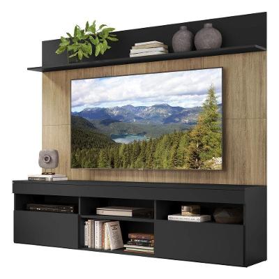 Rack Com Painel E Suporte Tv 65" Madri Multimóveis V3366 Preto/Rustic/Preto Preto/Rustic/Preto