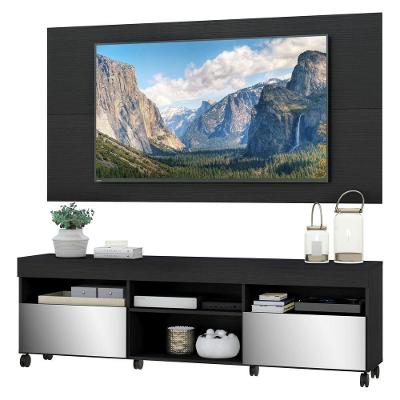 Rack Com Painel E Suporte Tv 65" Com Rodízios E Espelho Londres Multimóveis V3350 Preto Preto