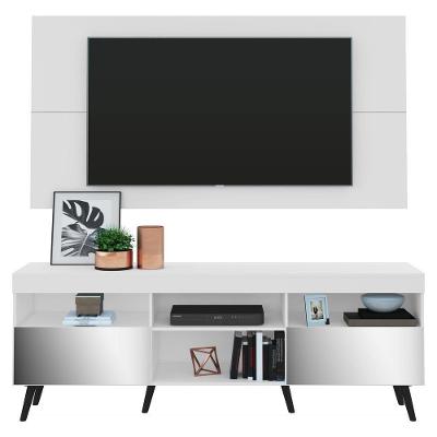 Rack Com Painel E Suporte Tv 65" Retrô Com Espelho Flórida Multimóveis V3142 Branco/Preto