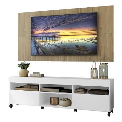 Rack Com Painel E Suporte Tv 65" Com Rodízios Londres Multimóveis V3345 Branco/Rustic Branco/Rustic
