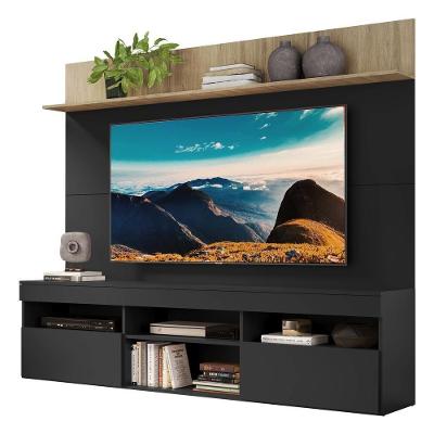 Rack Com Painel Tv 65" Madri Multimóveis V3365 Rustic/Preto Rustic/Preto