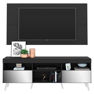 Rack Com Painel Tv 65" Retrô Com Espelho Flórida Multimóveis V3138 Preto/Branco Preto/Branco