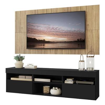 Rack Com Painel Tv 65" Com 2 Portas Londres Multimóveis V3334 Preto/Rustic Preto/Rustic