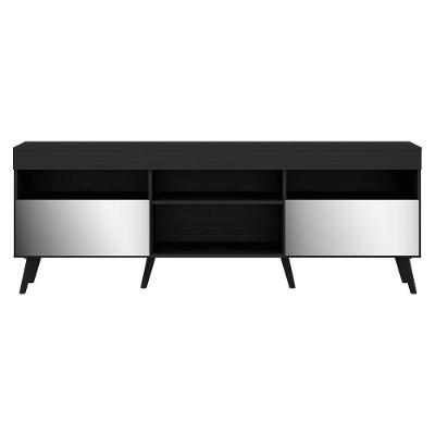 Rack Retrô Com Espelho Para Tv Até 65´´ Com 2 Portas Preto