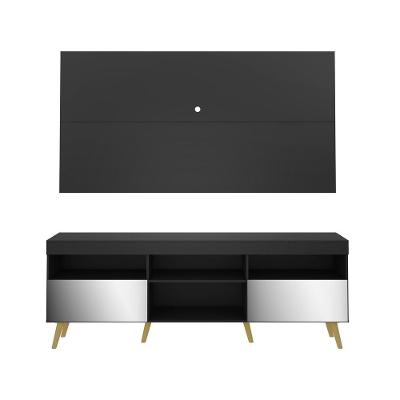 Rack Com Painel Retrô Com Espelho Para Tv Até 65´´ Flórida Fg3138 Preto/natural