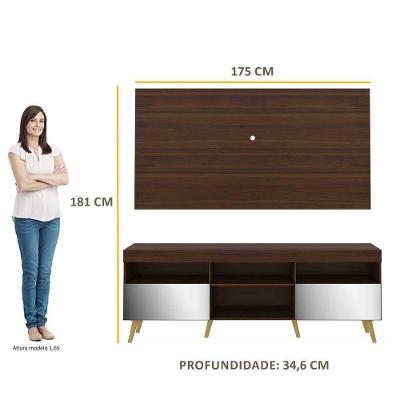 Rack Com Painel Retrô Com Espelho Para Tv Até 65´´ Flórida Fg3138 Madeirado/natural