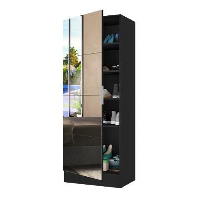 Sapateira 1 Porta Com Espelho Jade Plus Multimóveis V6007 Preta Preto
