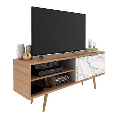 Rack Tv 55" Retrô Com 2 Portas Multimóveis Cr45204 Amêndoa/mármore Branco Amêndoa/mármore Branco