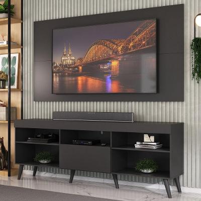 Rack Com Painel E Suporte Tv 65" Retrô Flórida Up Multimóveis Mp1043 Preto