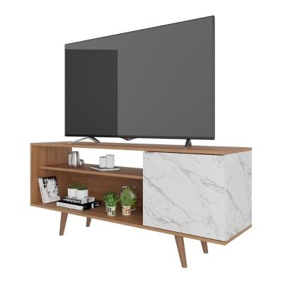 Rack Tv 42" Retrô Com 1 Porta Multimóveis Cr45205 Amêndoa/mármore Branco Amêndoa/mármore Branco