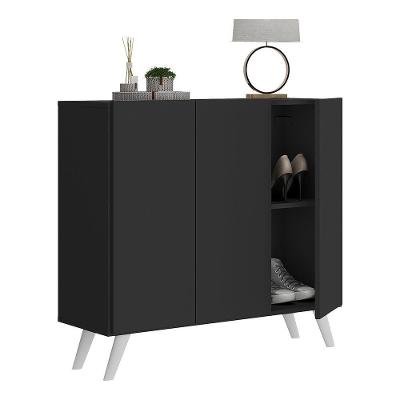Sapateira Retrô 3 Portas Nina Multimóveis V6018 Preta/Branca Preto/Branco