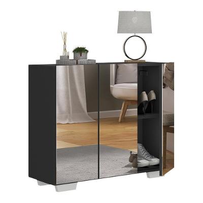Sapateira Com Espelho 3 Portas Nina Multimóveis V6023 Preta/Branca Preto/Branco