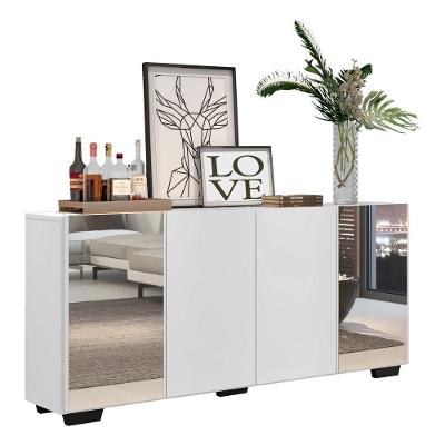 Aparador Buffet 4 Portas Com Espelho E Pés Quadrados Multimóveis V3563 Branco/preto Branco/preto