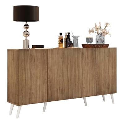 Aparador Buffet 4 Portas com Pés Retrô Rustic/branco