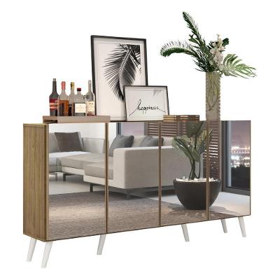Aparador Buffet 4 Portas Com Espelho Retrô Vegas V3559 Rustic/Branco Rustic/Branco