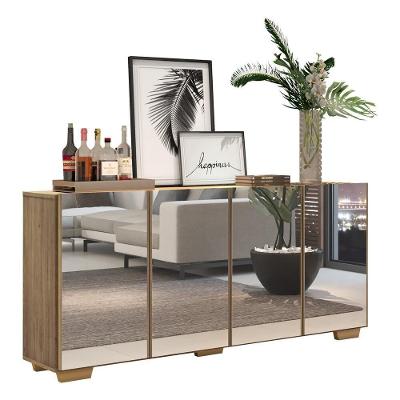 Aparador Buffet 4 Portas Com Espelho E Pés Quadrados Vegas V3560 Rustic/Natural Rustic/Natural
