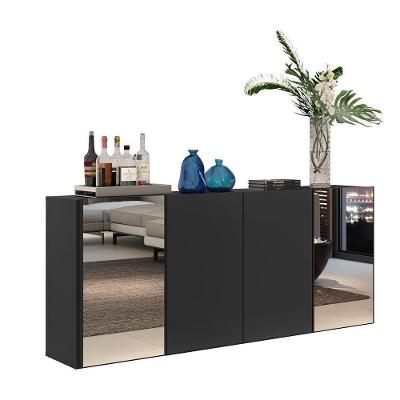 Aparador Buffet 4 Portas Com Espelho Suspenso Vegas Multimóveis V3595 Preto Preto