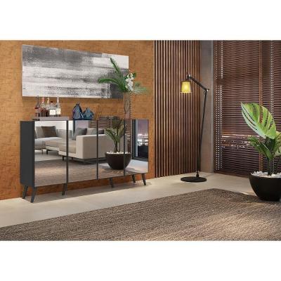 Aparador Buffet 4 Portas Com Espelho Retrô Vegas Multimóveis V3559 Preto Preto