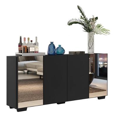 Aparador Buffet 4 Portas Com Espelho E Pés Quadrados Vegas V3563 Preto Preto
